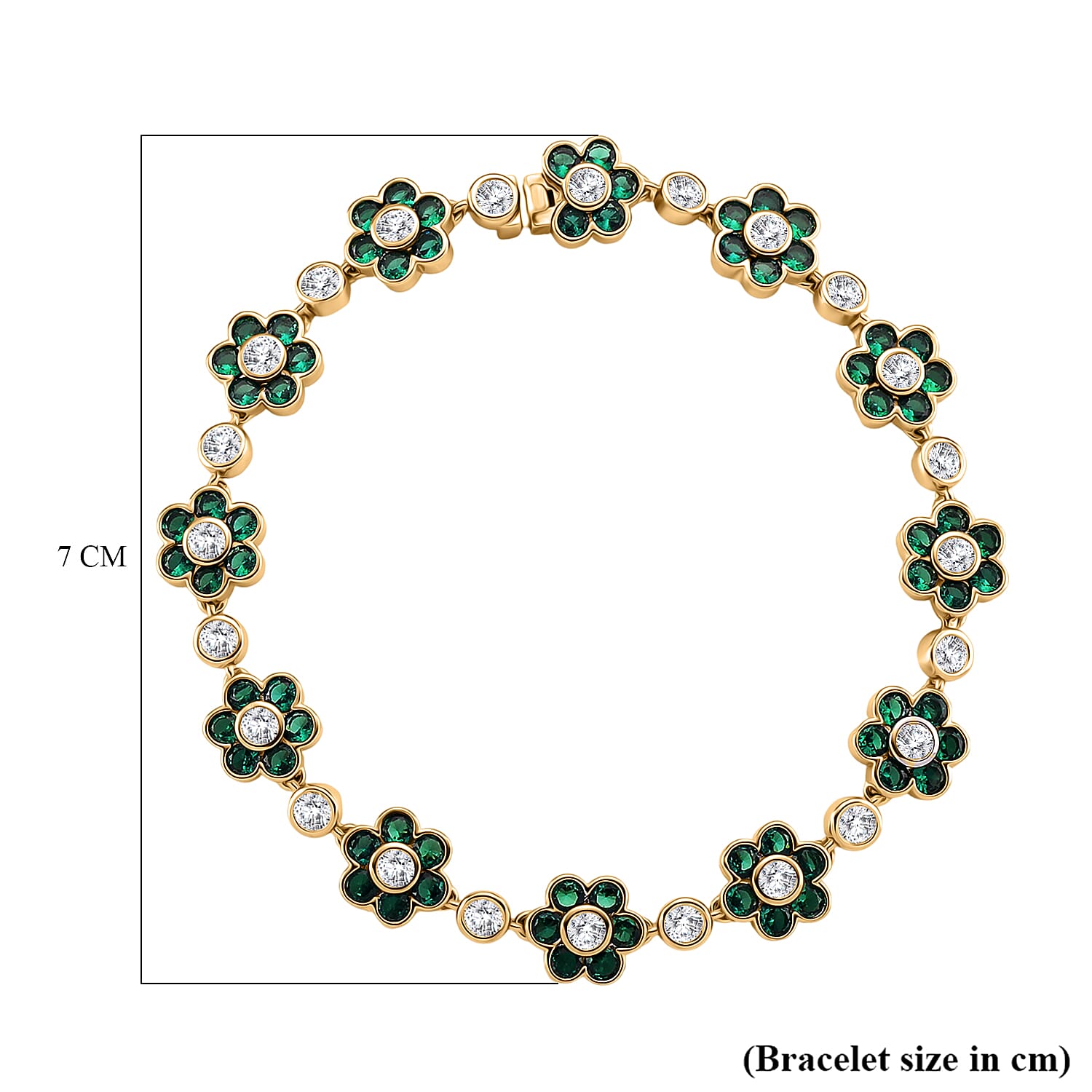 White Cubic Zirconia & Created Green Spinel Bracelet (Size - 7.5) in Yellow Gold Colour Tone 15.00 Ct.