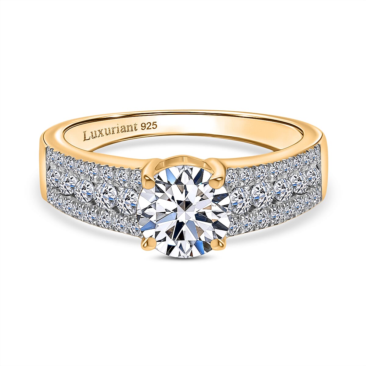 Luxuriant Lab Grown Diamond SGL Certified (SI-GH) Ring in 18K Vermeil Yellow Gold Plated Sterling Silver 1.50 Ct.