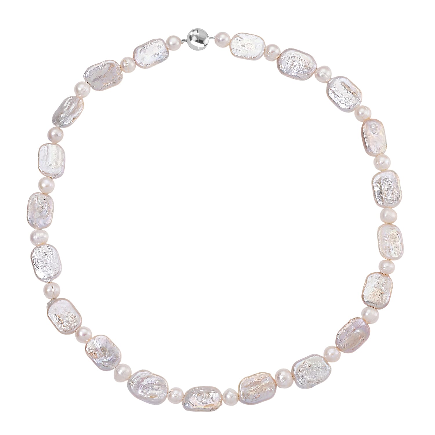 Keshi Pearl & White Fresh Water Pearl Necklace (Size - 20) With Magnetic Clasp in Rhodium Overlay Sterling Silver