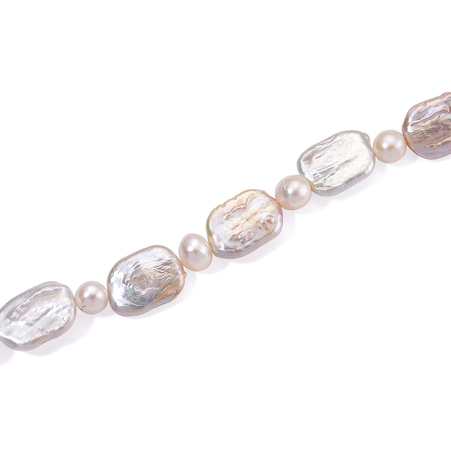 Keshi Pearl & White Fresh Water Pearl Necklace (Size - 20) With Magnetic Clasp in Rhodium Overlay Sterling Silver
