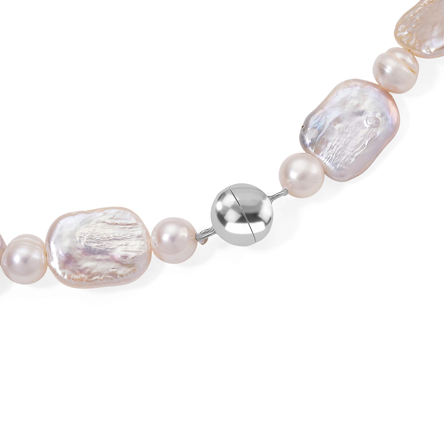 Keshi Pearl & White Fresh Water Pearl Necklace (Size - 20) With Magnetic Clasp in Rhodium Overlay Sterling Silver