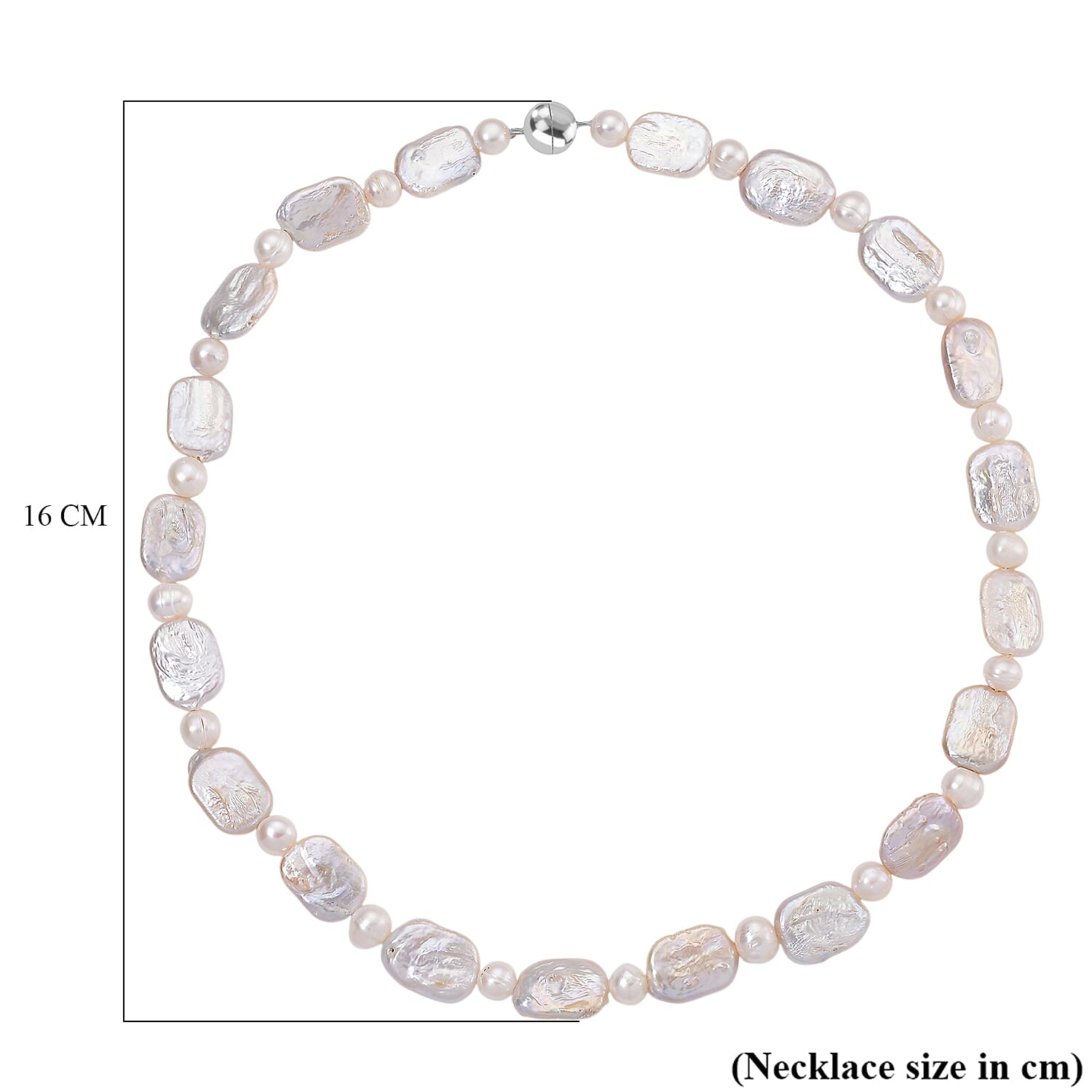 Keshi Pearl & White Fresh Water Pearl Necklace (Size - 20) With Magnetic Clasp in Rhodium Overlay Sterling Silver