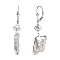 Pearl Earring with Lever Back in Rhodium Overlay Sterling Silver 26.00 Ct.