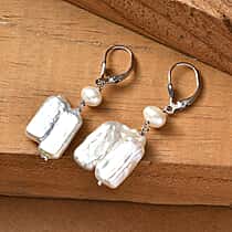 Pearl Earring with Lever Back in Rhodium Overlay Sterling Silver 26.00 Ct.