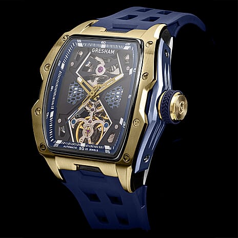 Gresham Genesis Automatic Skeleton Movement 5ATM Water Resistance Blue Dial Mens Watch with Blue Rubber Strap