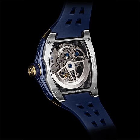 Gresham Genesis Automatic Skeleton Movement 5ATM Water Resistance Blue Dial Mens Watch with Blue Rubber Strap