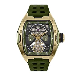 Gresham Genesis Automatic Skeleton Movement 5ATM Water Resistance Green Dial Mens Watch with Green Rubber Strap