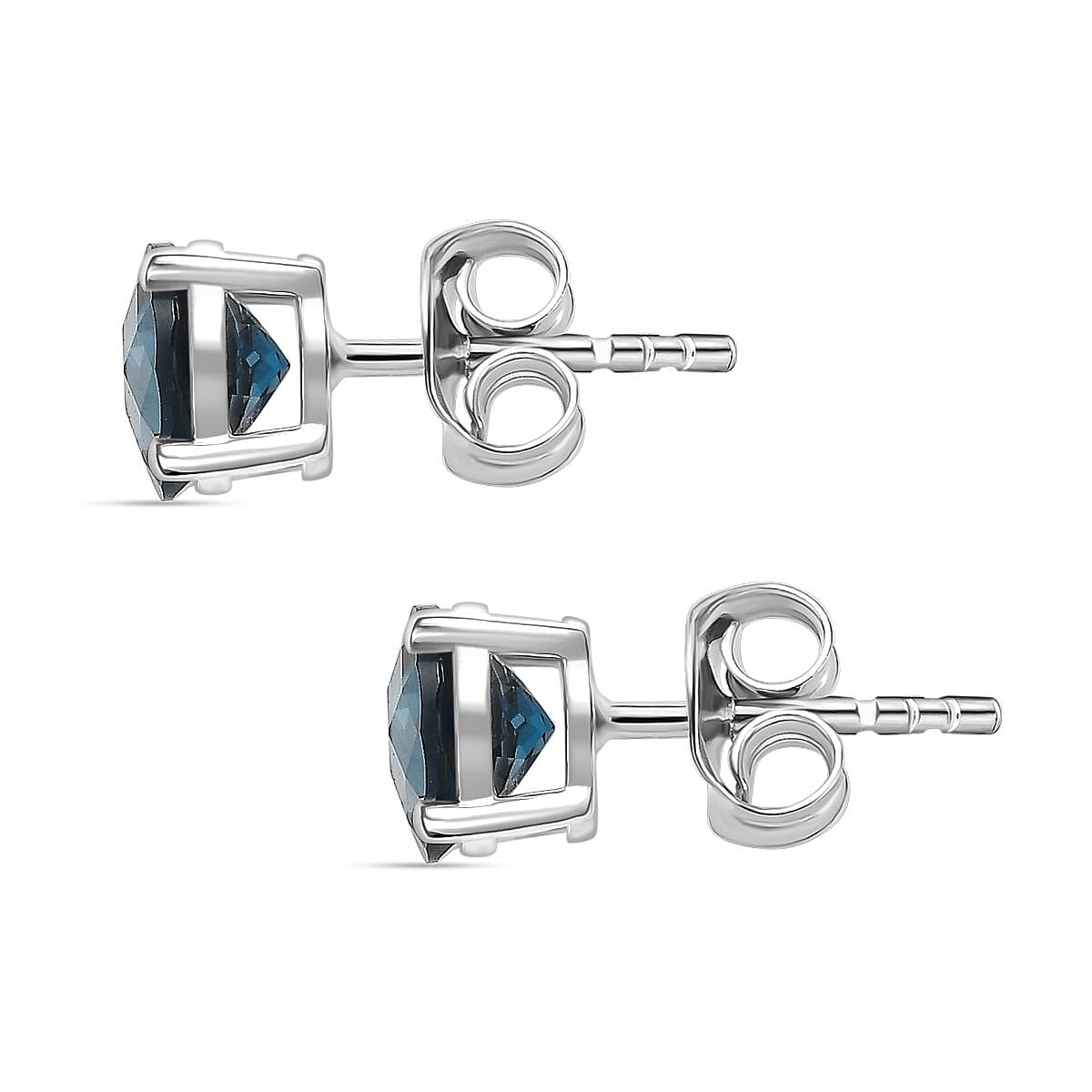 London Blue Topaz Solitaire Stud Push Post Earring in Rhodium Overlay Sterling Silver 2.48 Ct.