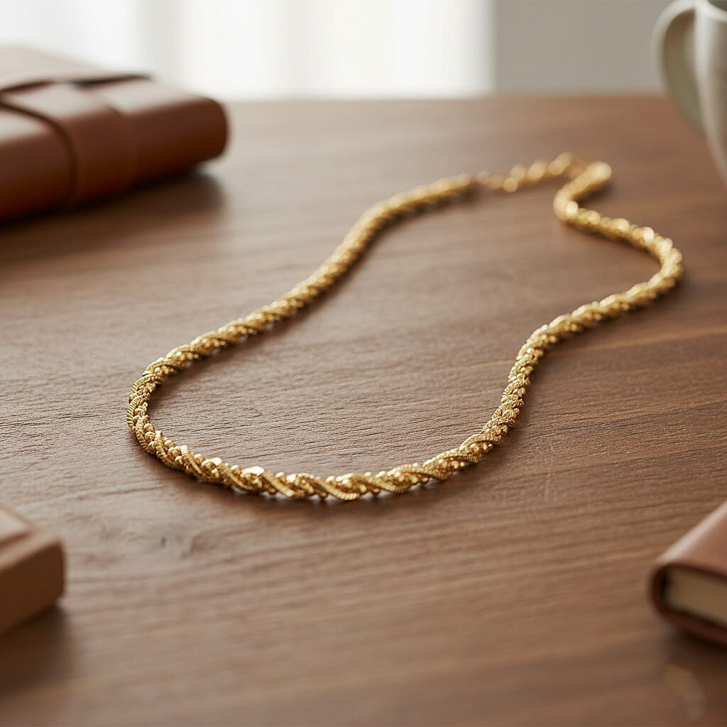 CLOSE OUT DEAL - Sterling Silver Fancy Twisted Snake Necklace (Size - 22) in Yellow Gold Plating