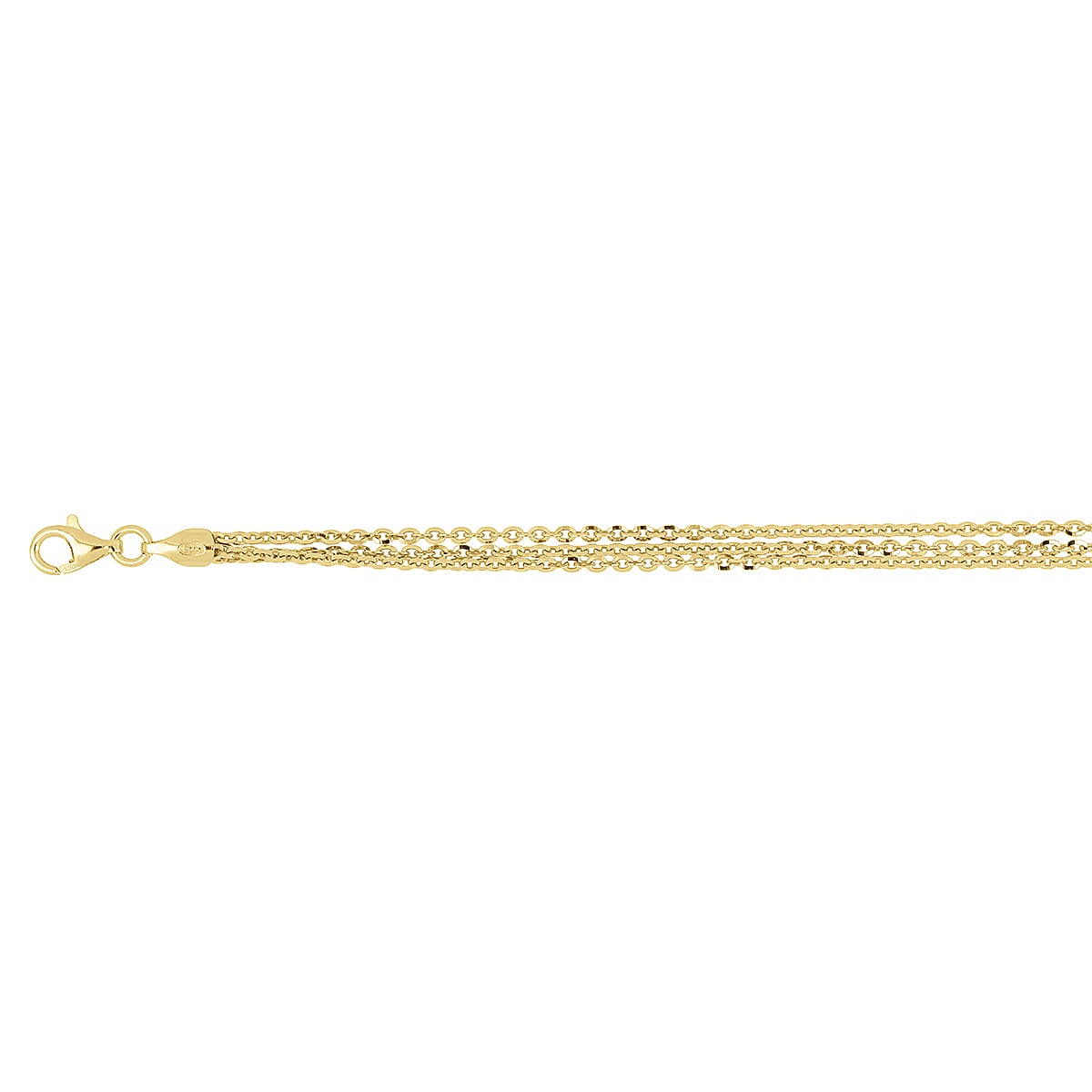 Triple Strand Italian Made Yellow Gold Sterling Silver Bracelet (Size 7 - 1 Ext) with Lobster Clasp