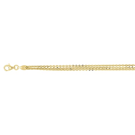 Triple Strand Italian Made Yellow Gold Sterling Silver Bracelet (Size 7 - 1 Ext) with Lobster Clasp