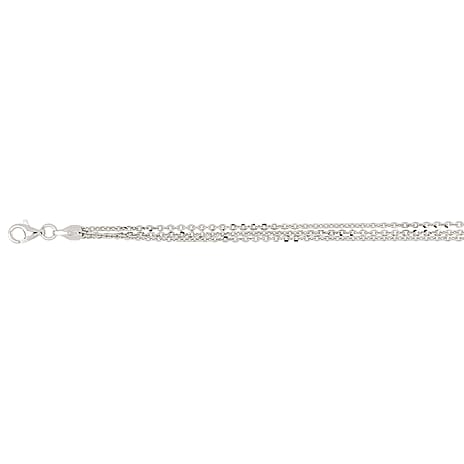 Triple Strand Italian Made Rhodium Overlay Sterling Silver Bracelet (Size 7 - 1 Ext) with Lobster Clasp
