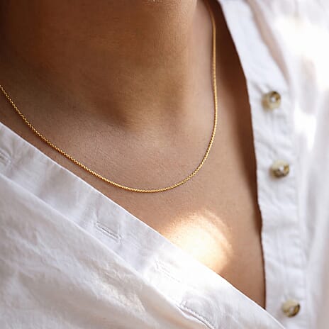 Italian Made - Sterling Silver Necklace (Size 18) with Spring Ring Clasp in Yellow Gold Plating