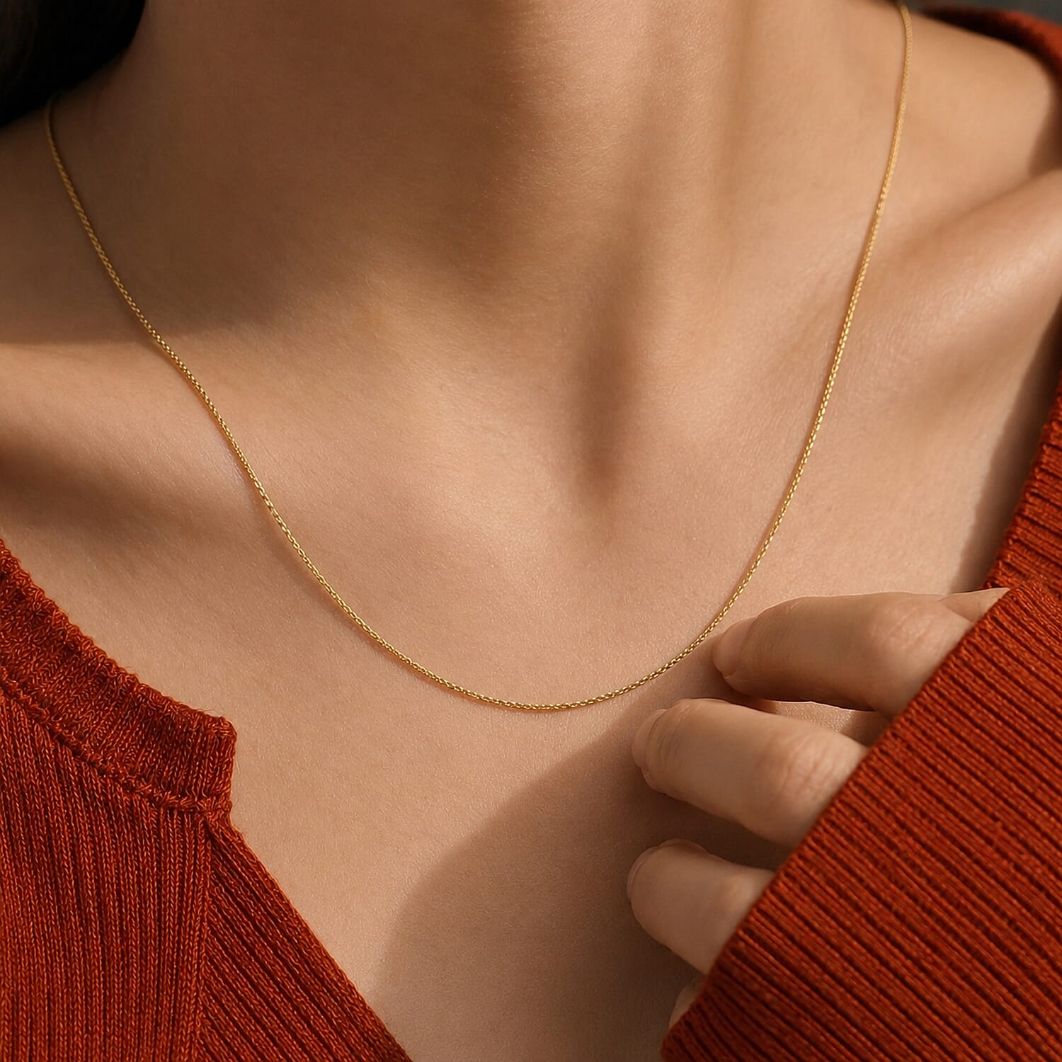 Italian Made - Sterling Silver Necklace (Size 18) with Spring Ring Clasp in Yellow Gold Plating