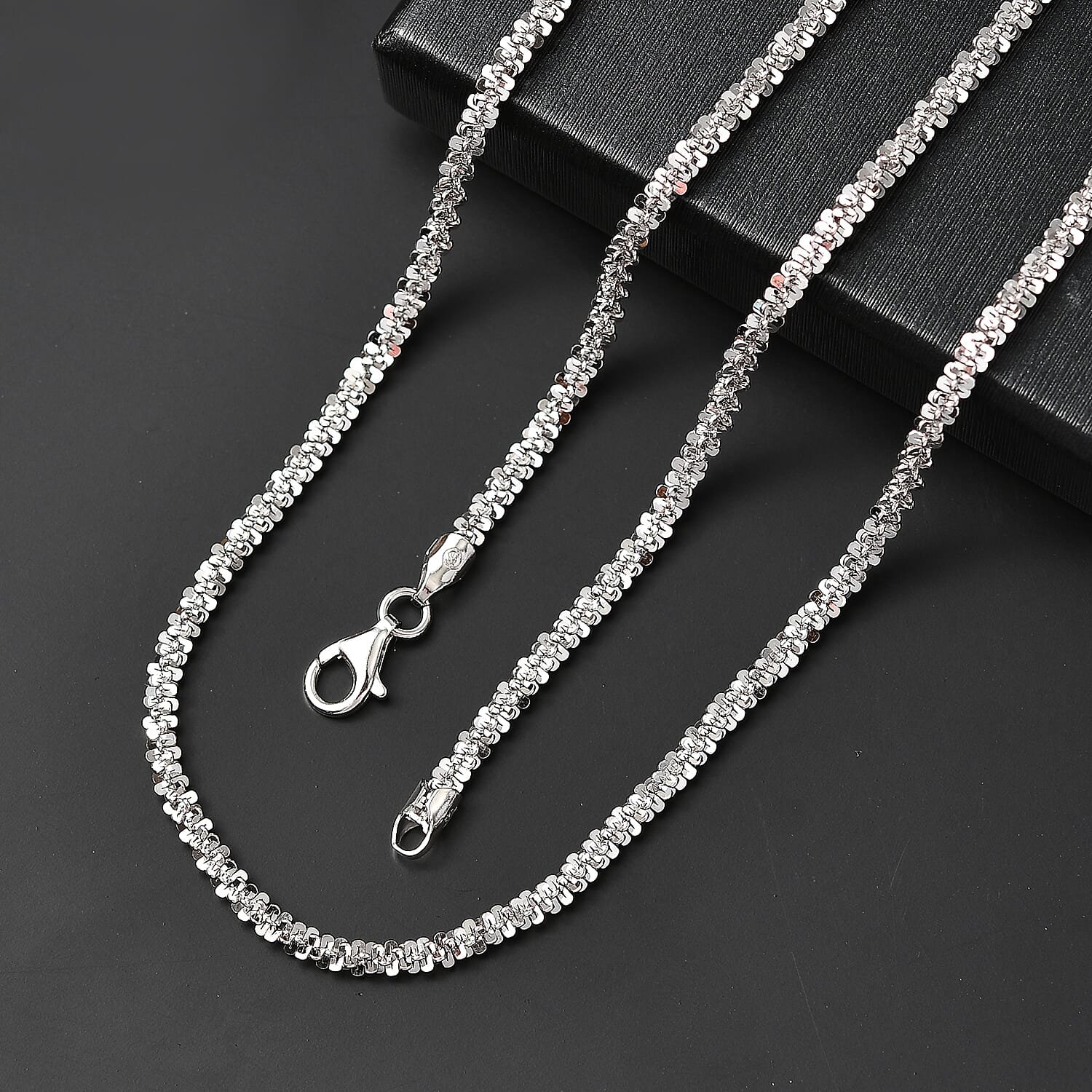 Closeout Deal - Rhodium Overlay Sterling Silver Necklace  (Size - 30) with Lobster Clasp, Silver Wt. 18.54 Gms.