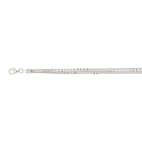 Triple Strand Italian Made Rhodium Overlay Sterling Silver Necklace (Size 18 - 2 Ext) with Lobster Clasp