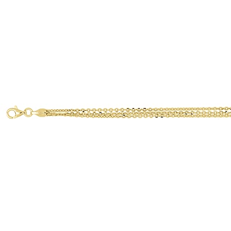 Triple Strand  Italian Made Sterling Silver Necklace (Size 18 - 2 Ext) with Lobster Clasp in Yellow Gold Plated