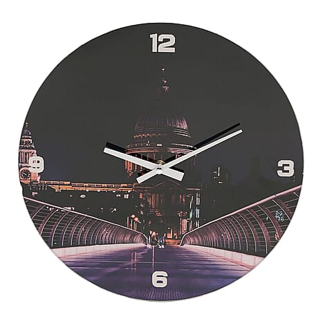 Hometime St Pauls Cathedral Design Glass Wall Clock (30cm) - Black