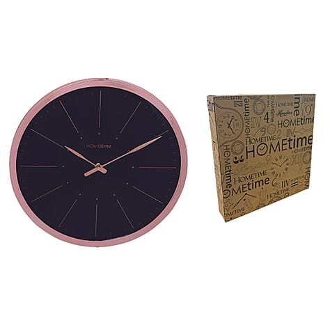 Hometime Gold Baton Dial Round Wall Clock with Case (30cm) - Black