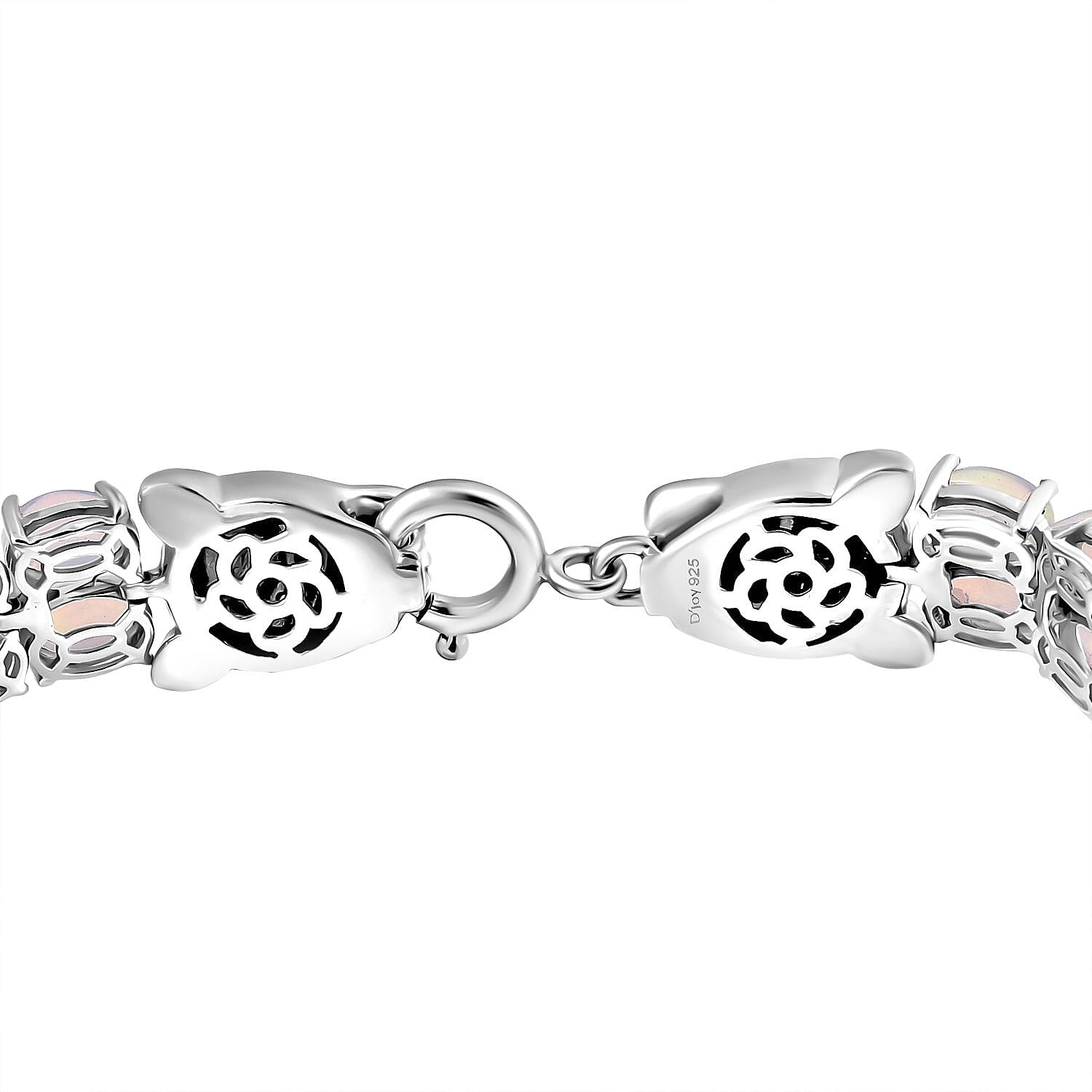 Designer Inspired - Ethiopian Opal & Brown Zircon Cluster Double Panther Bracelet (Size 7.5) in Rhodium Overlay Sterling Silver 14.75 Ct, Silver Wt. 16.90 Gms.