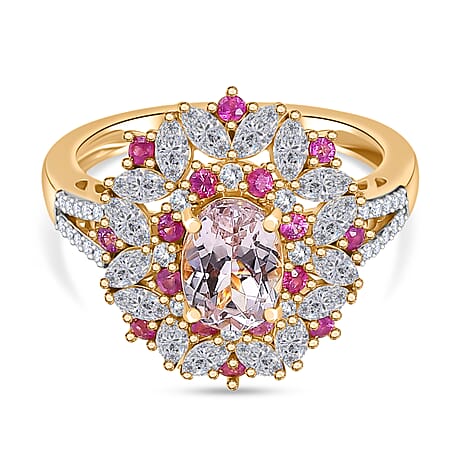 THE SUMMER RING OF 2025 - Premium Martha Rocha Kunzite, Pink Sapphire & Moissanite Ring in 18K Vermeil Yellow Gold Sterling Silver 3.38 Ct.