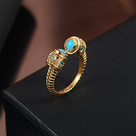 Djoy Sleeping Beauty Turquoise & Neon Apatite Ring in 18K Vermeil Yellow Gold Sterling Silver