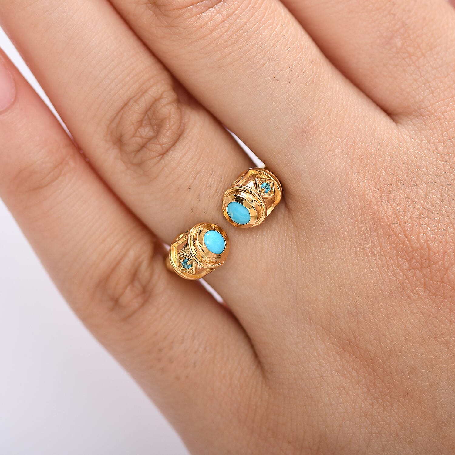 D'joy Sleeping Beauty Turquoise & Neon Apatite Ring in 18K Vermeil Yellow Gold Sterling Silver