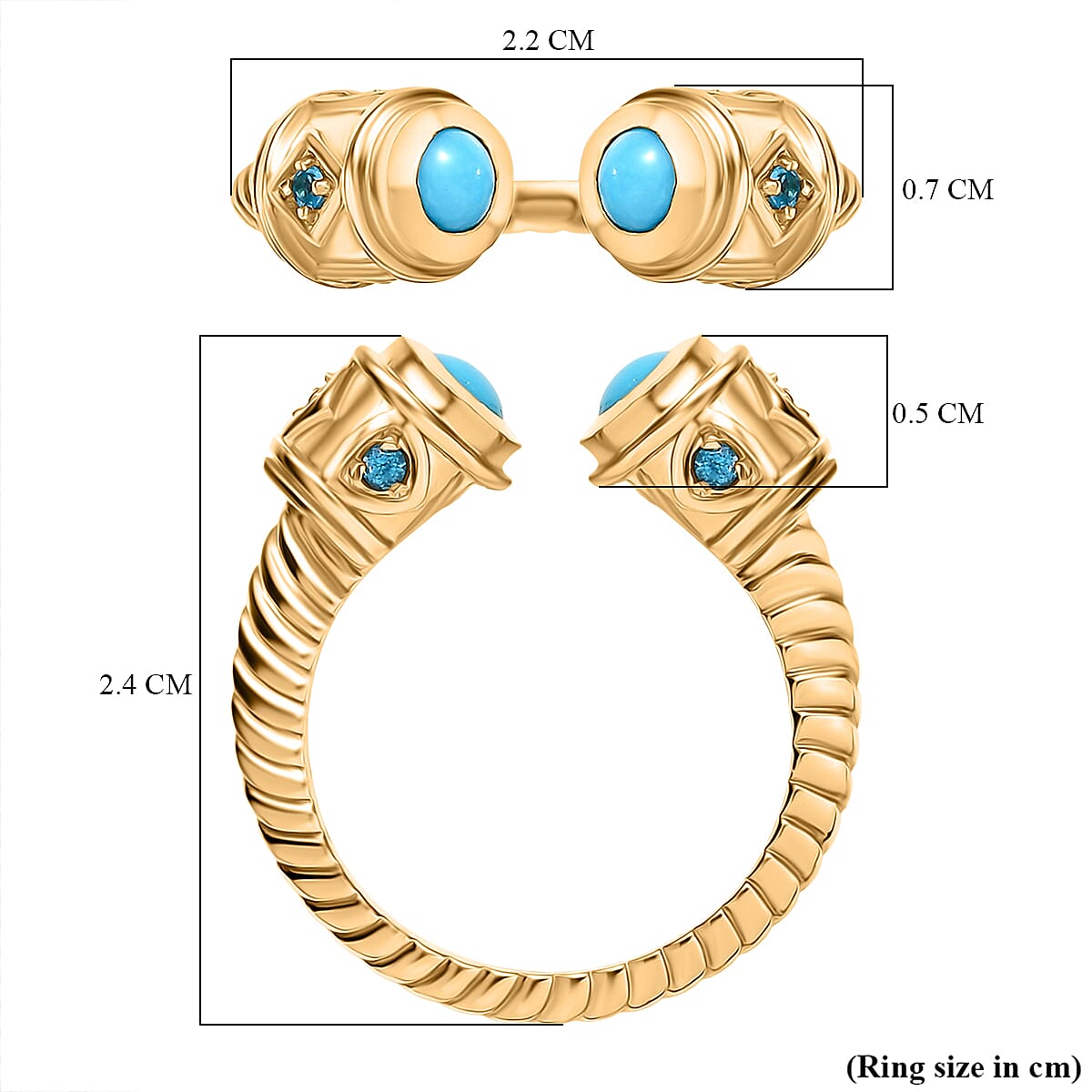 D'joy Sleeping Beauty Turquoise & Neon Apatite Ring in 18K Vermeil Yellow Gold Sterling Silver