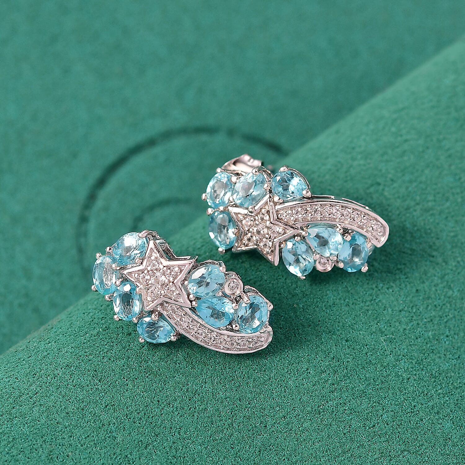 GP Celestial Dream Collection Blue Apatite, Blue Sapphire & White Zircon Solitaire Stud Push Post Earring in Rhodium Overlay Sterling Silver 3.10 Ct.