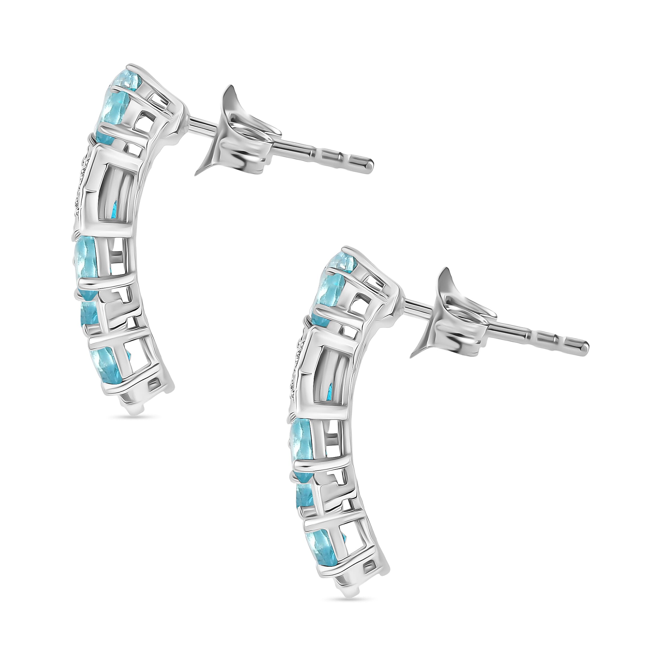 GP Celestial Dream Collection Blue Apatite, Blue Sapphire & White Zircon Solitaire Stud Push Post Earring in Rhodium Overlay Sterling Silver 3.10 Ct.