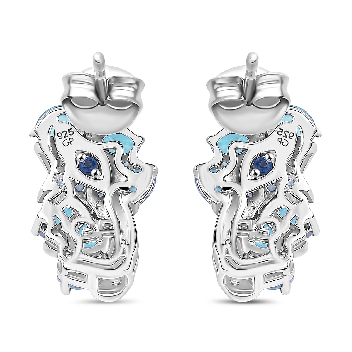 GP Celestial Dream Collection Blue Apatite, Blue Sapphire & White Zircon Solitaire Stud Push Post Earring in Rhodium Overlay Sterling Silver 3.10 Ct.