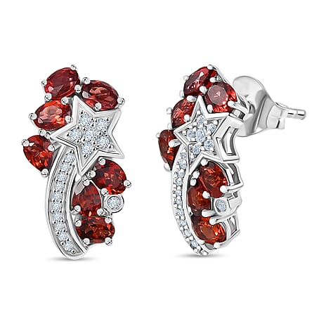 GP Celestial Dream Collection - Red Garnet, Blue Sapphire & White Zircon Solitaire Stud Push Post Earring in Rhodium OverlaySterling Silver 3.48 Ct.