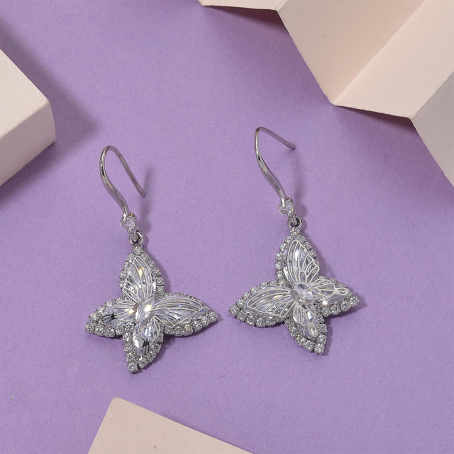 Austrian White Crystal butterfly Earring with Hook