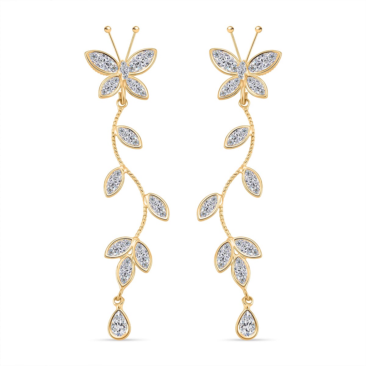 Cascade Collection - Austrian White Crystal Earrings with Push Back in Yellow Gold Plated