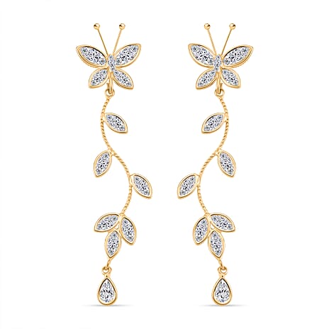 Cascade Collection - Austrian White Crystal Earrings with Push Back in Yellow Gold Plated