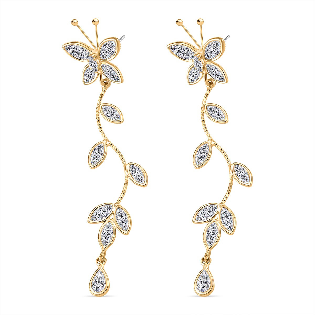 Cascade Collection - Austrian White Crystal Earrings with Push Back in Yellow Gold Plated