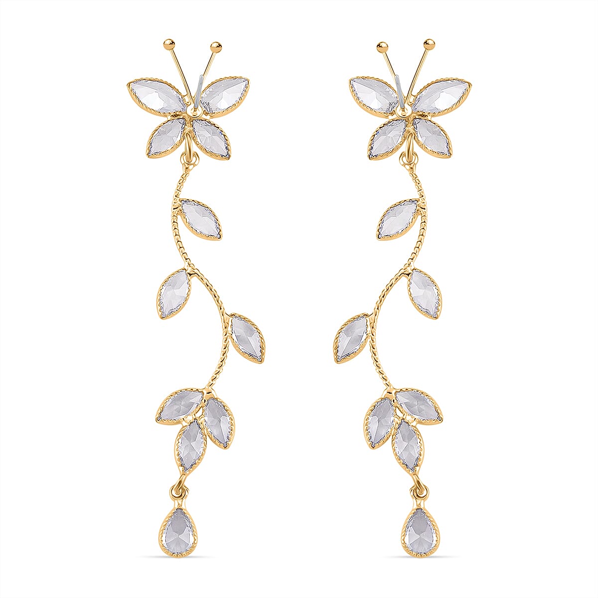 Cascade Collection - Austrian White Crystal Earrings with Push Back in Yellow Gold Plated
