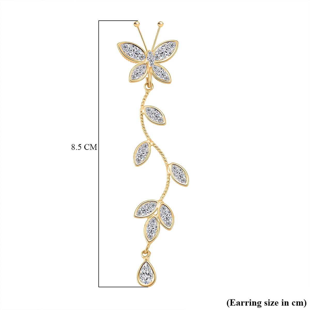 Cascade Collection - Austrian White Crystal Earrings with Push Back in Yellow Gold Plated