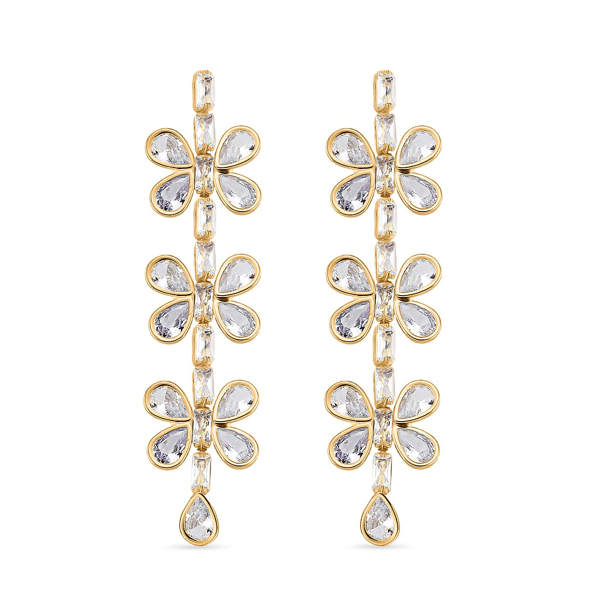 Austrian White Crystal Earring with Push Back in Yellow Gold Plated