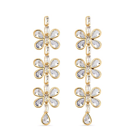 Austrian White Crystal Earring with Push Back in Yellow Gold Plated