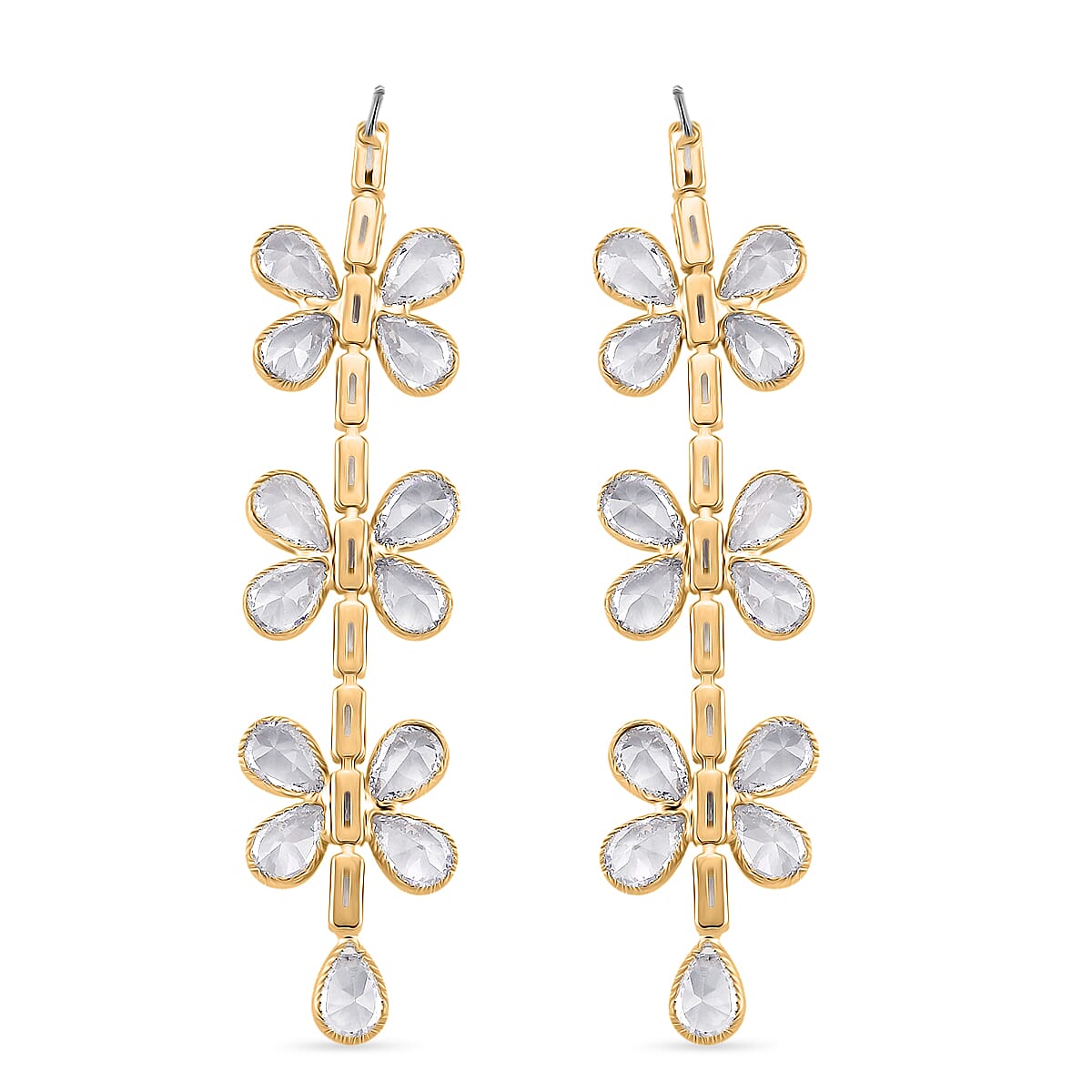 Austrian White Crystal Earring with Push Back in Yellow Gold Plated