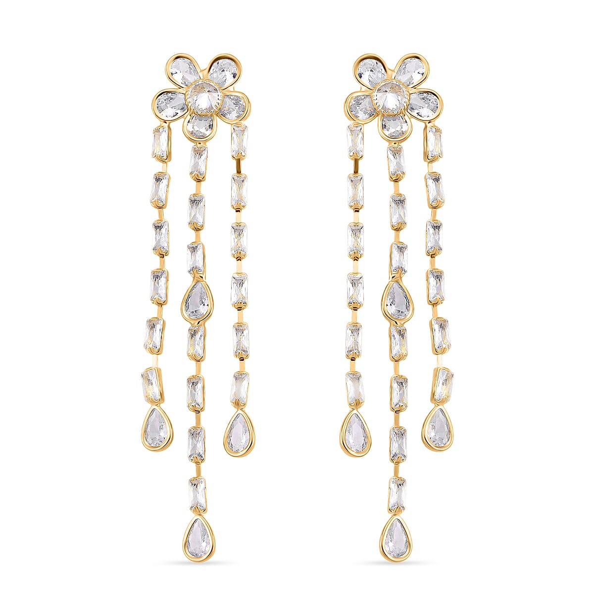Cascade Collection - Austrian White Crystal Earrings with Push Back in Yellow Gold Plated
