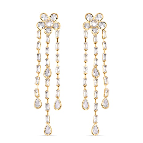 Cascade Collection - Austrian White Crystal Earrings with Push Back in Yellow Gold Plated