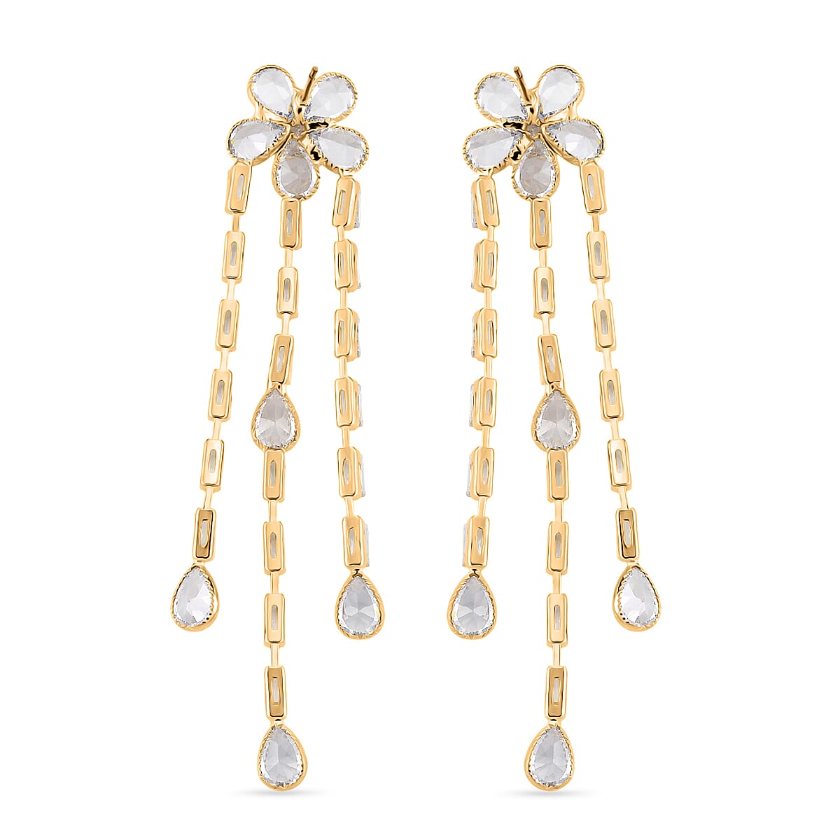 Cascade Collection - Austrian White Crystal Earrings with Push Back in Yellow Gold Plated