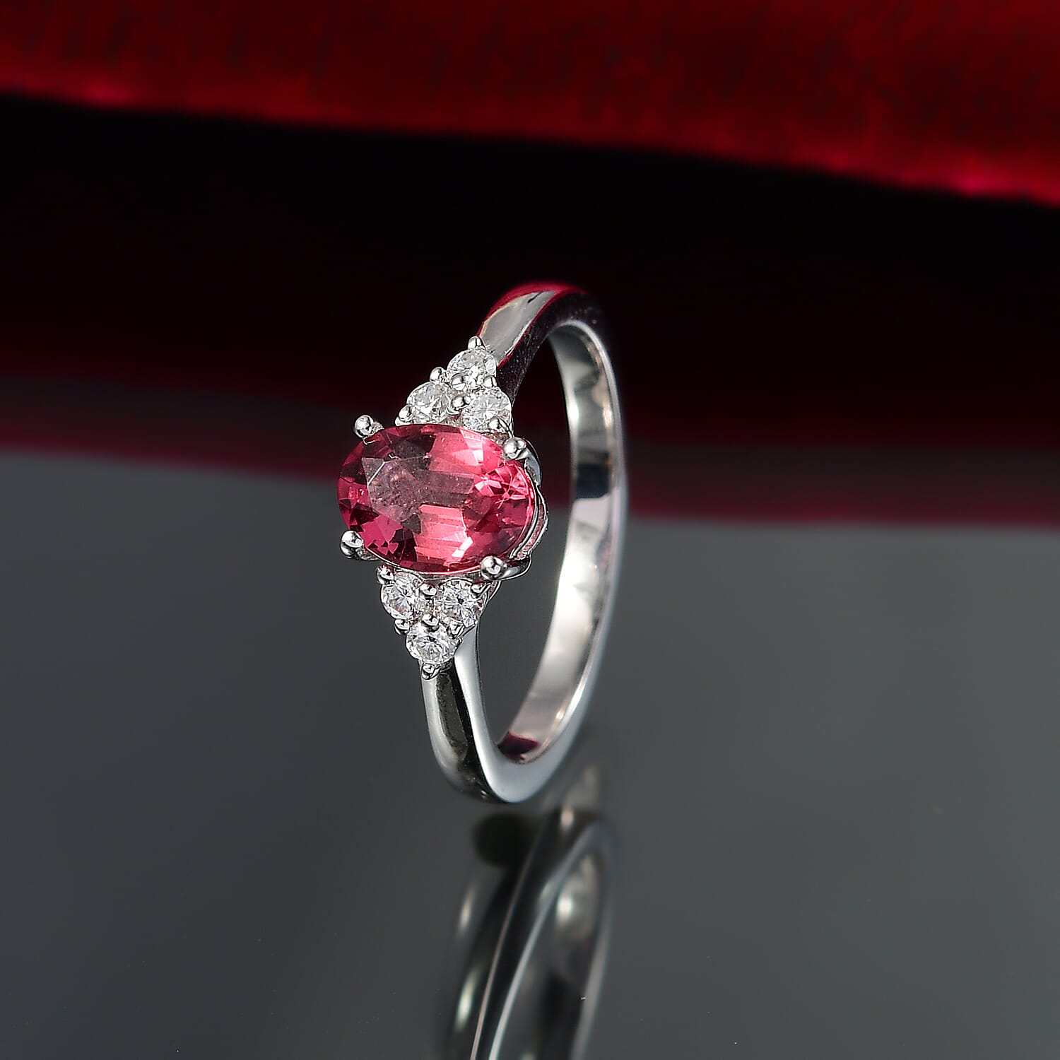 AAA Byzantine Tourmaline and Moissanite Ring in Rhodium Overlay Sterling Silver 1.38 Ct.