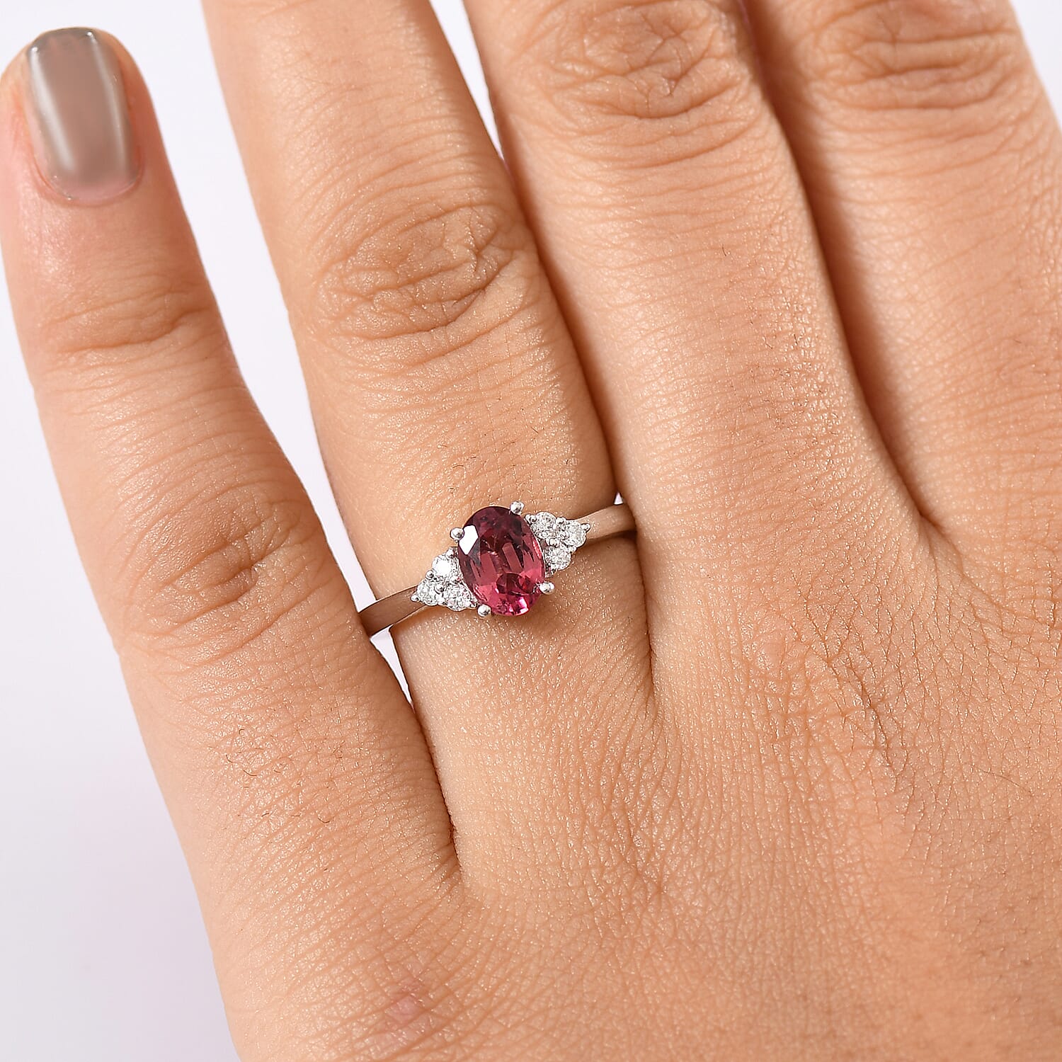 AAA Byzantine Tourmaline and Moissanite Ring in Rhodium Overlay Sterling Silver 1.38 Ct.
