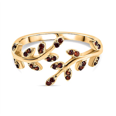 Djoy Red Garnet Adjustable Ring in 18K Vermeil Yellow Gold Plated Sterling Silver