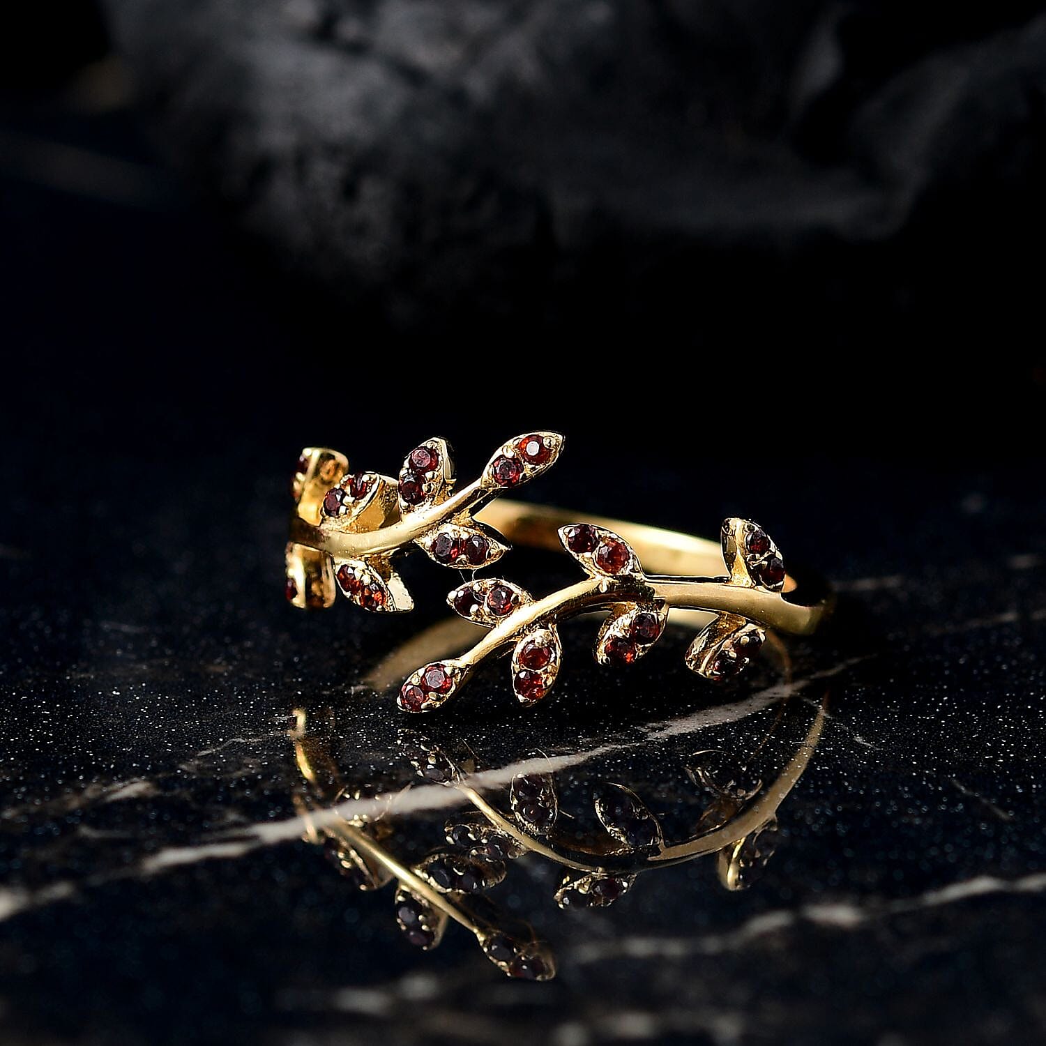 Djoy Red Garnet Adjustable Ring in 18K Vermeil Yellow Gold Plated Sterling Silver