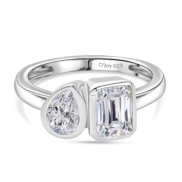 Djoy Rings Djoy Moissanite Solitaire Ring in Rhodium Overlay Sterling Silver 1.89 ...