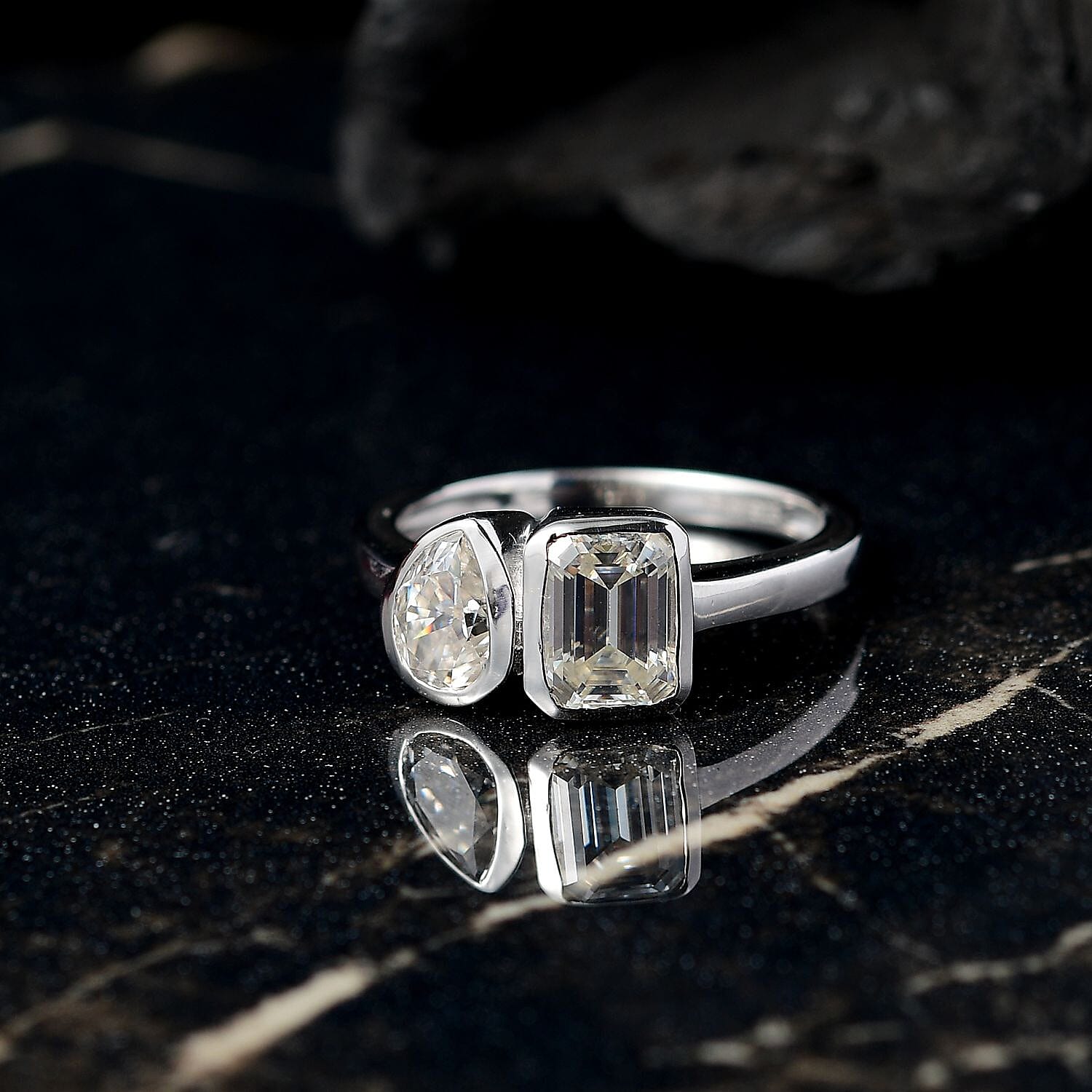 Djoy Moissanite Solitaire Ring in Rhodium Overlay Sterling Silver 1.89 Ct.